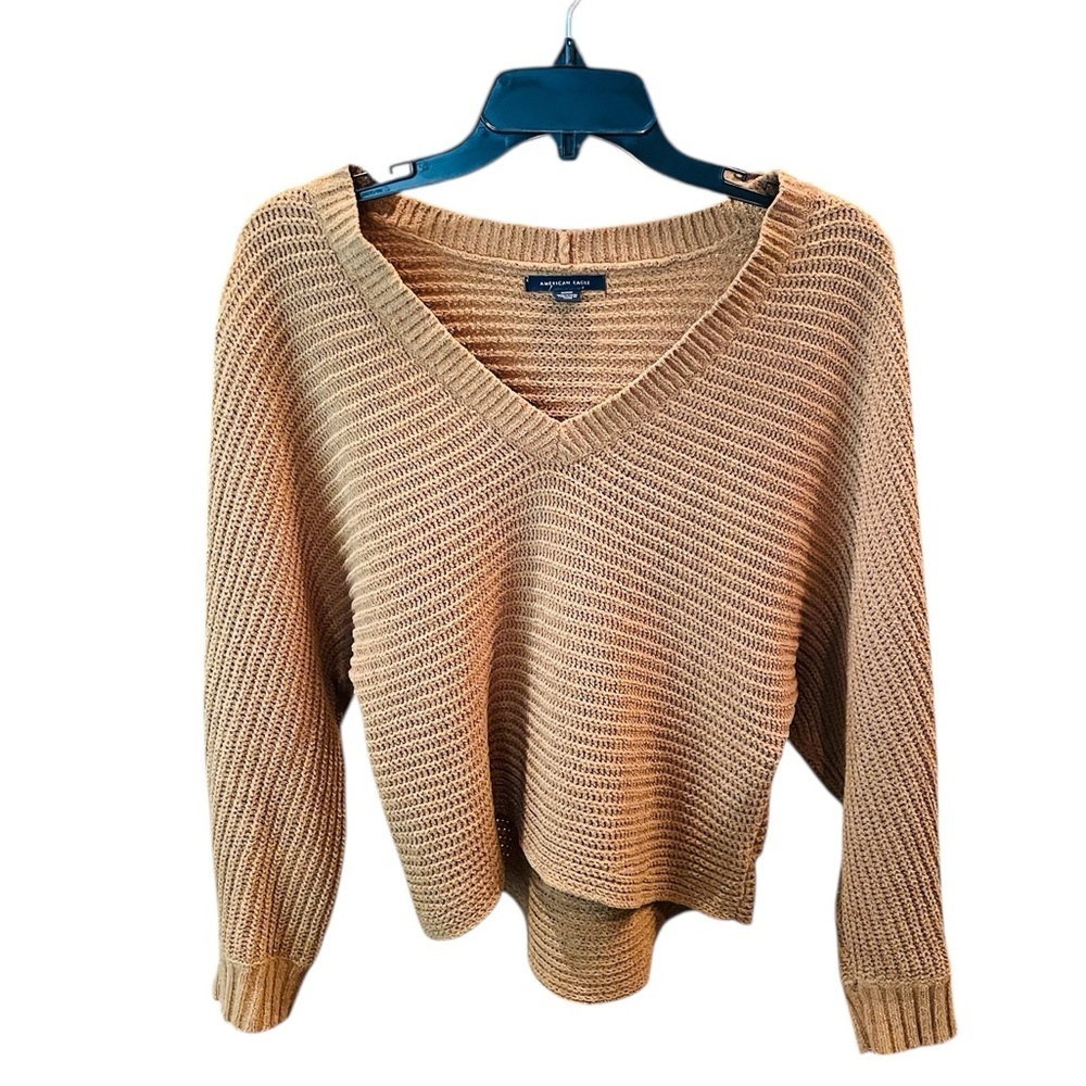 American Eagle Outfitters Tan Mustarrd V-Neck Sweater